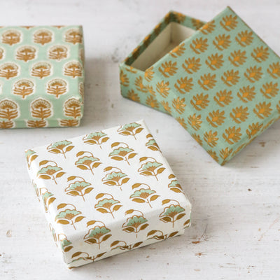 Square Flat Covered Box in Priya Sage - Small