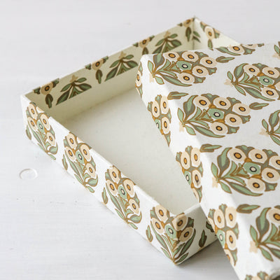 Square Flat Covered Box in Arrah Sage - Large