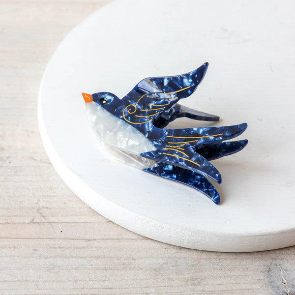 Hand Painted Cellulose Hair Claw - Swallow