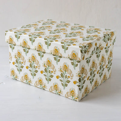 Oblong Covered Storage Box in Yara Sage - Medium