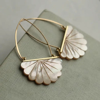 Mother of Pearl Art Deco Hoop Earrings - Gold