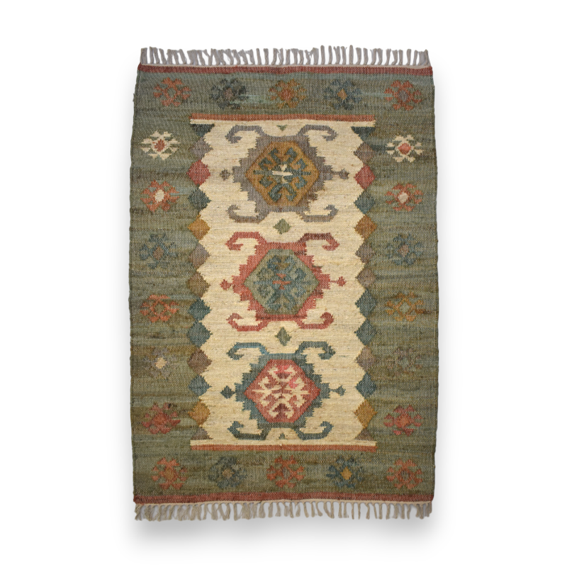 Teal and Pink Kelim Woven Rug - 120 x 180cm