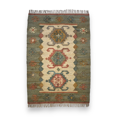 Teal and Pink Kelim Woven Rug - 120 x 180cm
