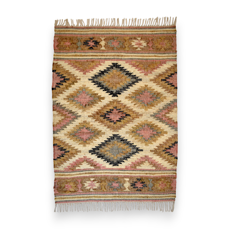 Rust, Mustard and Black Kelim Woven Rug - 120 x 180cm