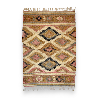 Rust, Mustard and Black Kelim Woven Rug - 120 x 180cm