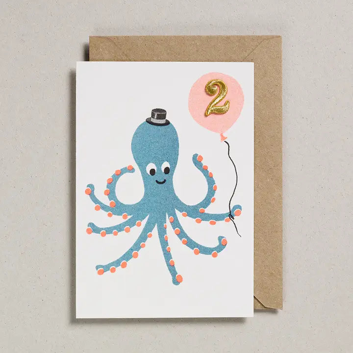 Age 2 Octopus Embellished Card