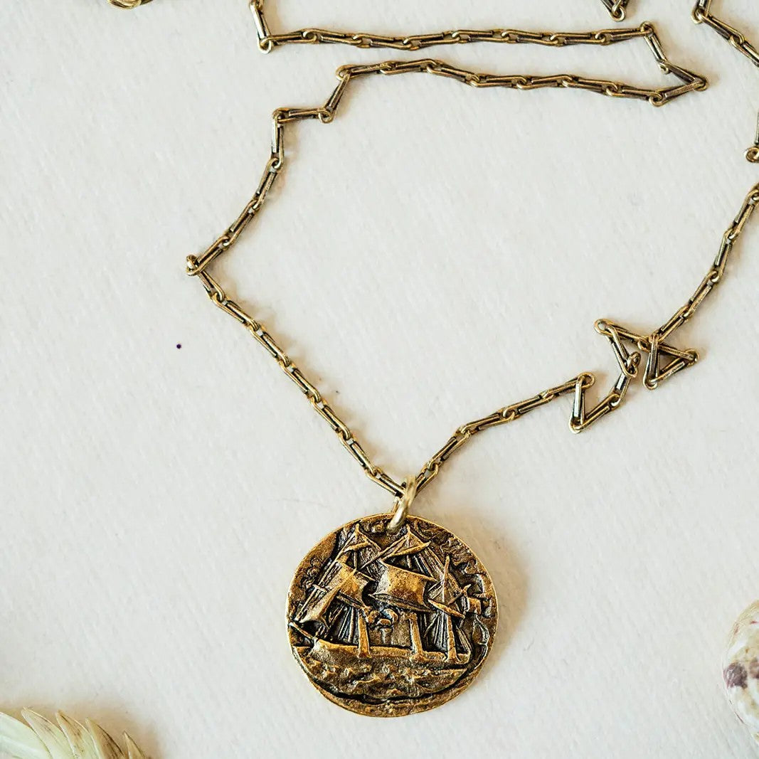 Bronze Heirloom Button Charm Necklace - Ship