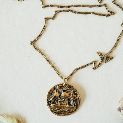 Bronze Heirloom Button Charm Necklace - Ship