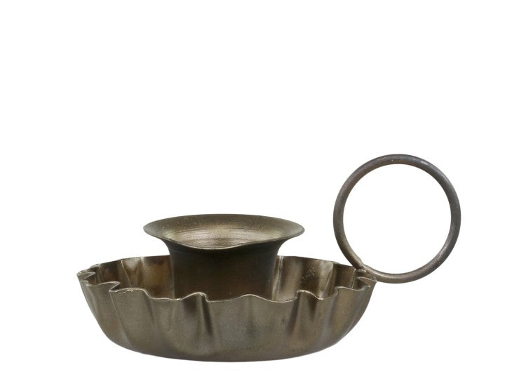 Ruffle Edged Candle Holder - Antique Brass