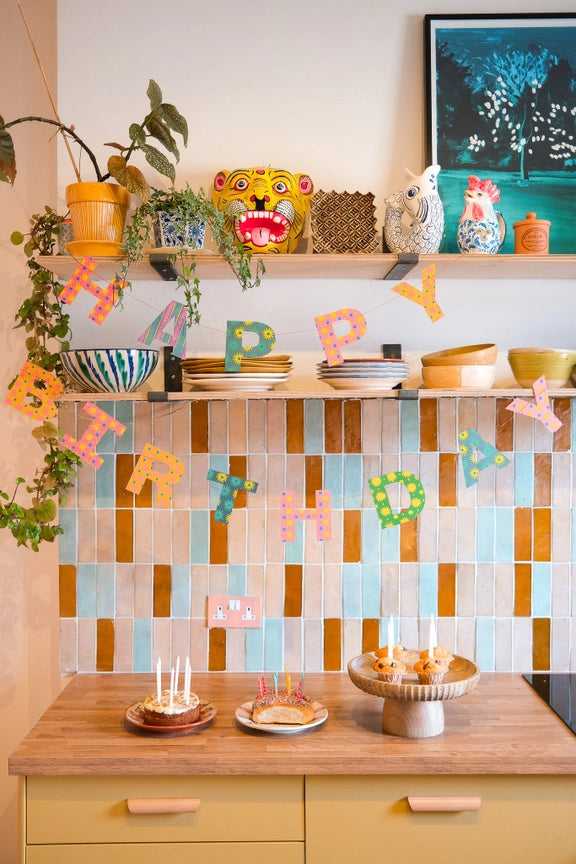 Happy Birthday Sewn Paper Garland - Brights