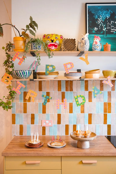 Happy Birthday Sewn Paper Garland - Brights