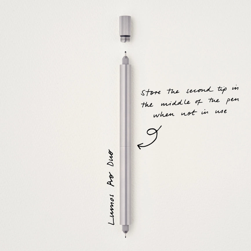 The Lumos Pro Duo Tip in Titanium - Two Refillable Pens with Multiple Tips