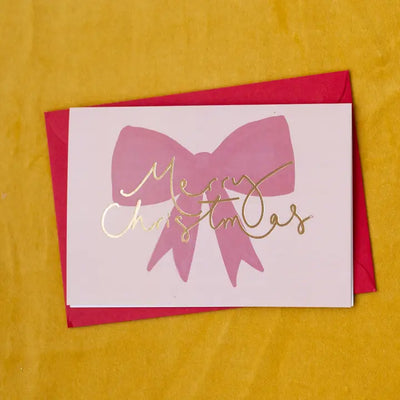 Merry and Bright Red Bow Christmas Card