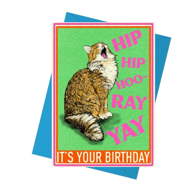 Hip Hip Hooray Cat Birthday Card