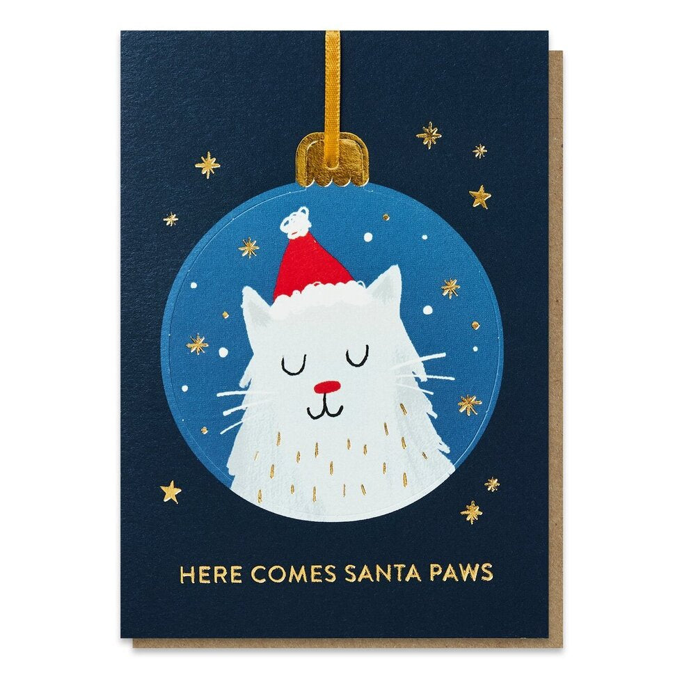 Here Comes Santa Paws Pop-out Bauble Card