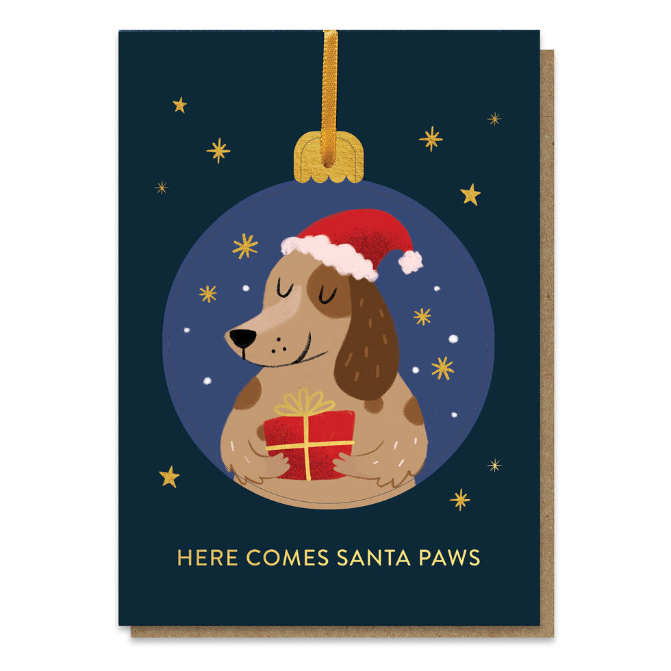 Santa Paws Dog Pop-out Bauble Card