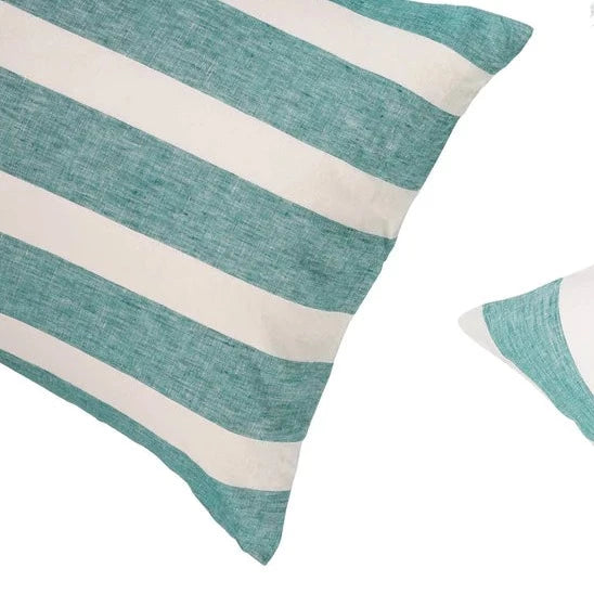 Pair of Linen Pillowcases - Emerald Stripe