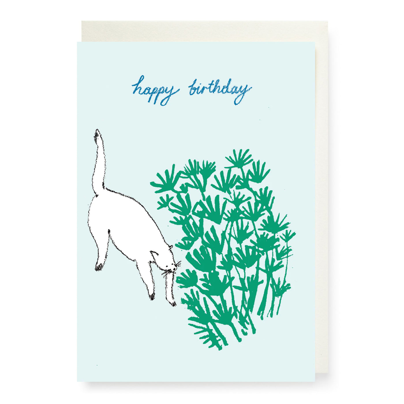 Cat and Green Plant Birthday Card
