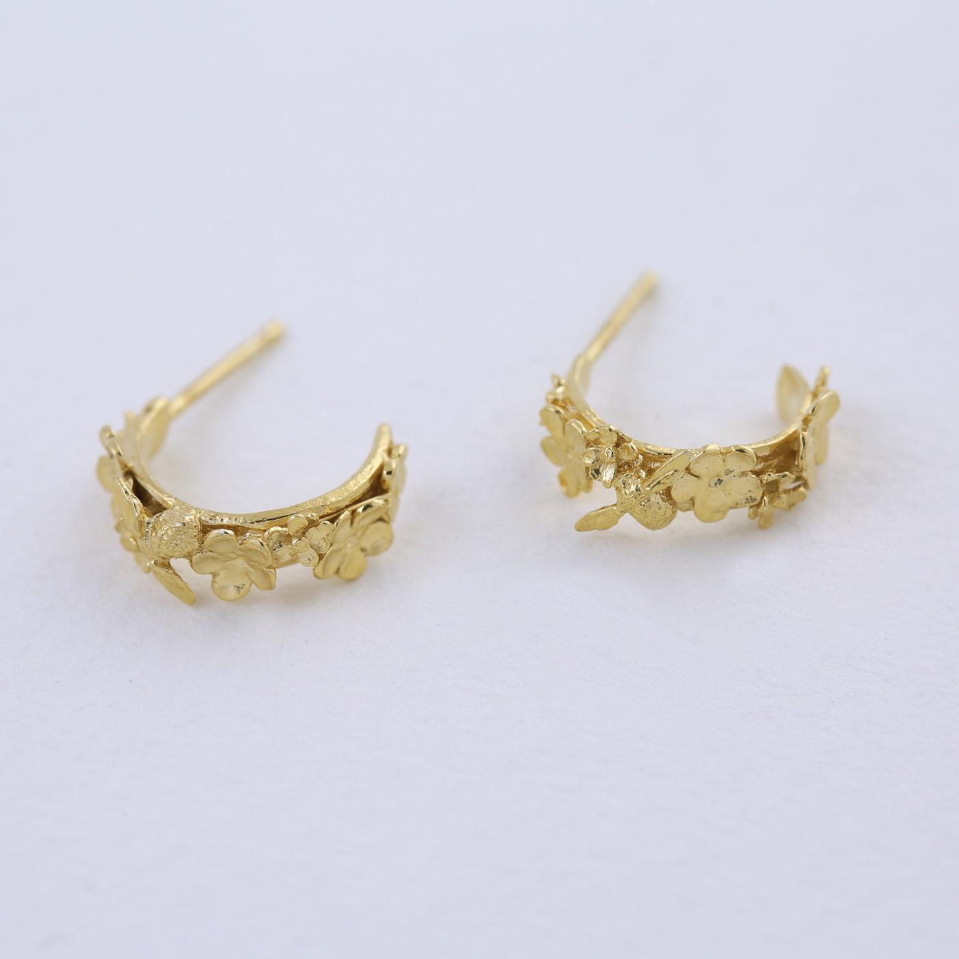 Floral Huggie Hoops with Itsy Bitsy Bee Earrings - Gold Plate