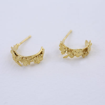 Floral Huggie Hoops with Itsy Bitsy Bee Earrings - Gold Plate