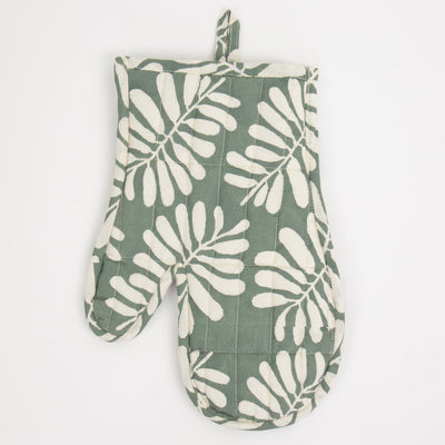 Cotton Oven Glove - Leaf in Green Grey