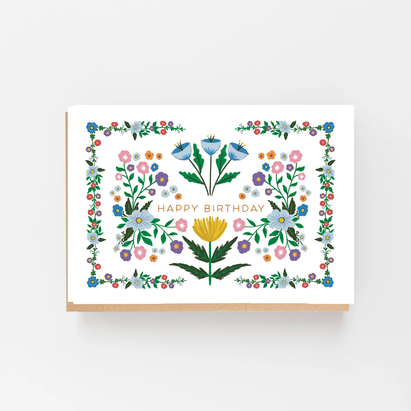 Folk White Happy Birthday Card