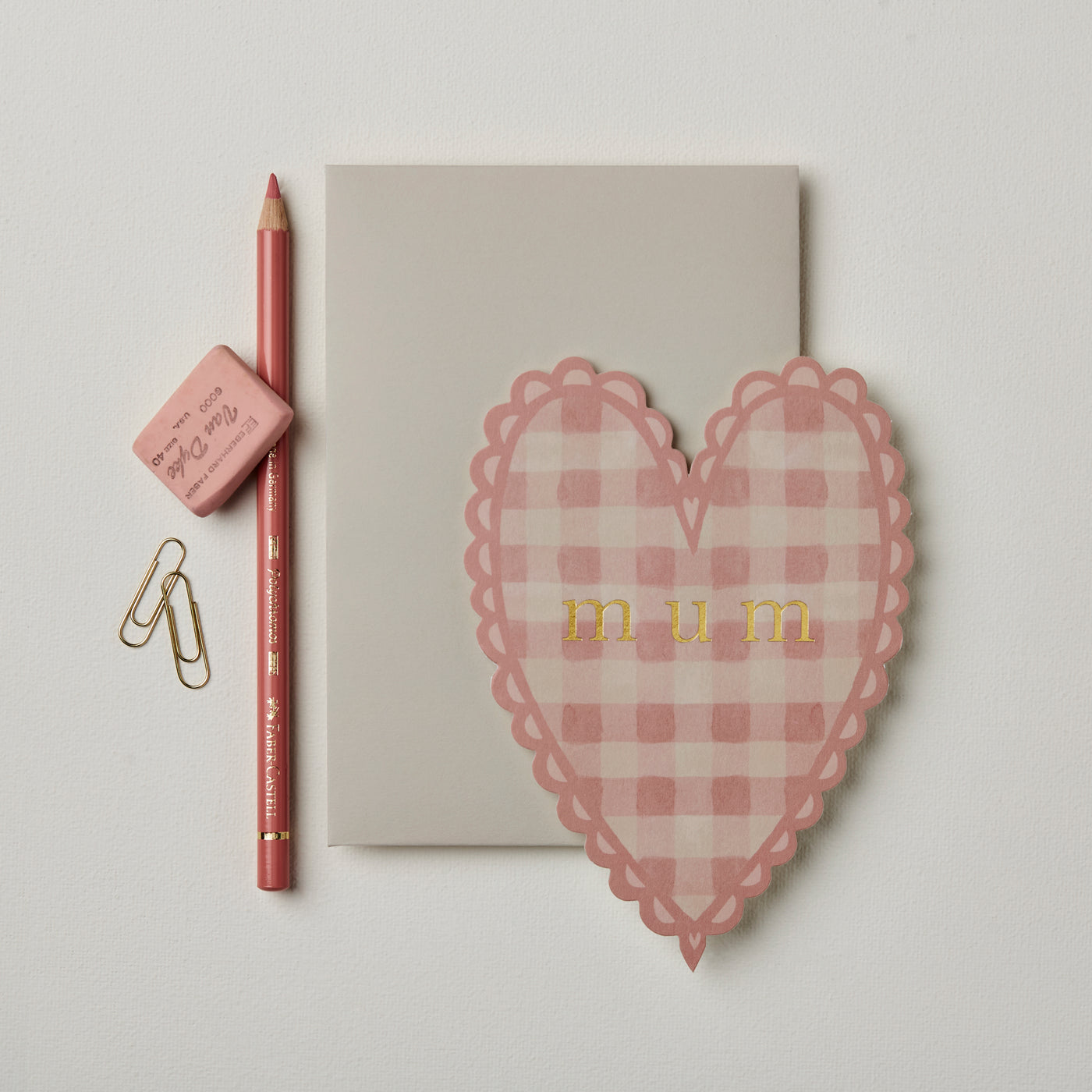Pink Gingham 'Mum' Heart Greetings Card