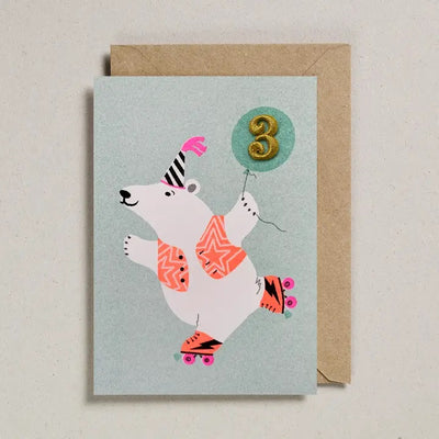 Age 3 Polar Bear Embellished Card