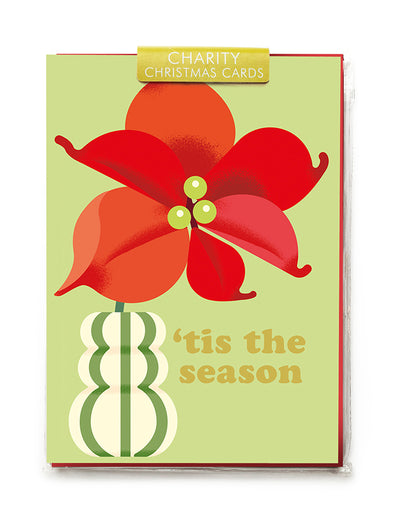 Poinsettia & Stripey Vase Christmas Card Pack of 5