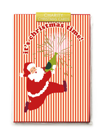 Santa on Stripes Christmas Card Pack of 5