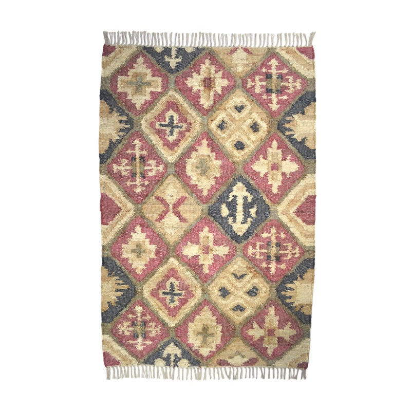 Pink, Navy and Sage Kelim Woven Rug - 120 x 180cm