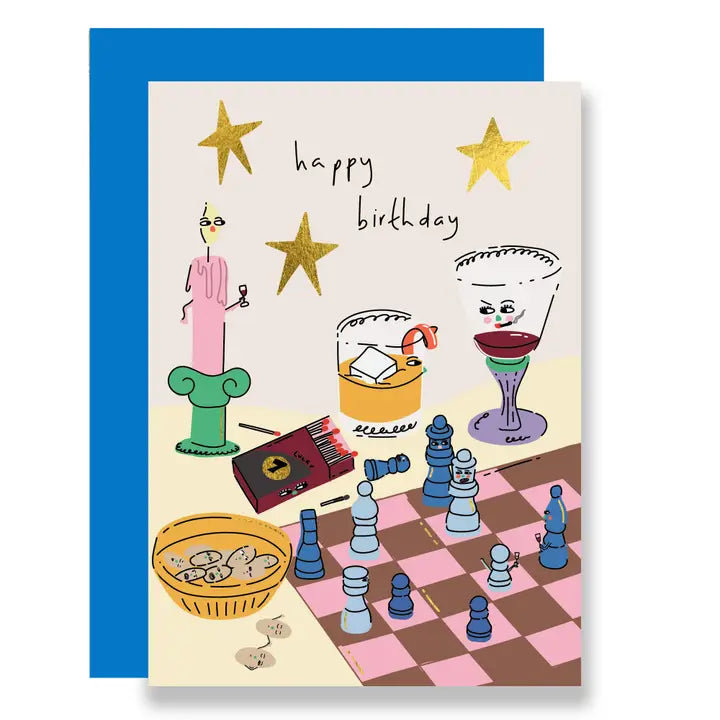Chess and Drinks Foiled Birthday Card