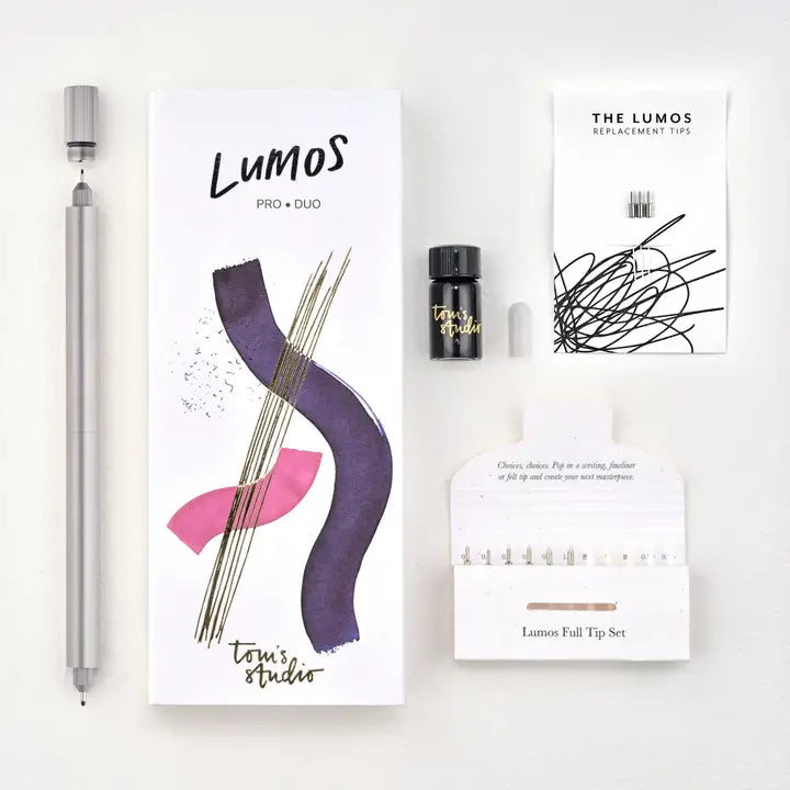 The Lumos Pro Duo Tip in Titanium - Two Refillable Pens with Multiple Tips