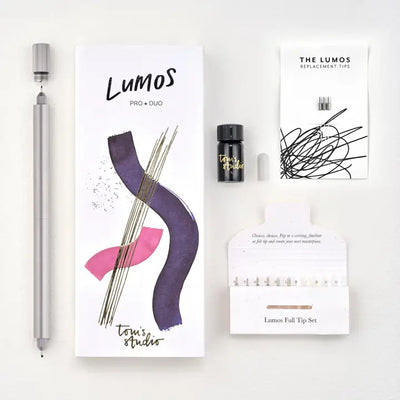 The Lumos Pro Duo Tip in Titanium - Two Refillable Pens with Multiple Tips