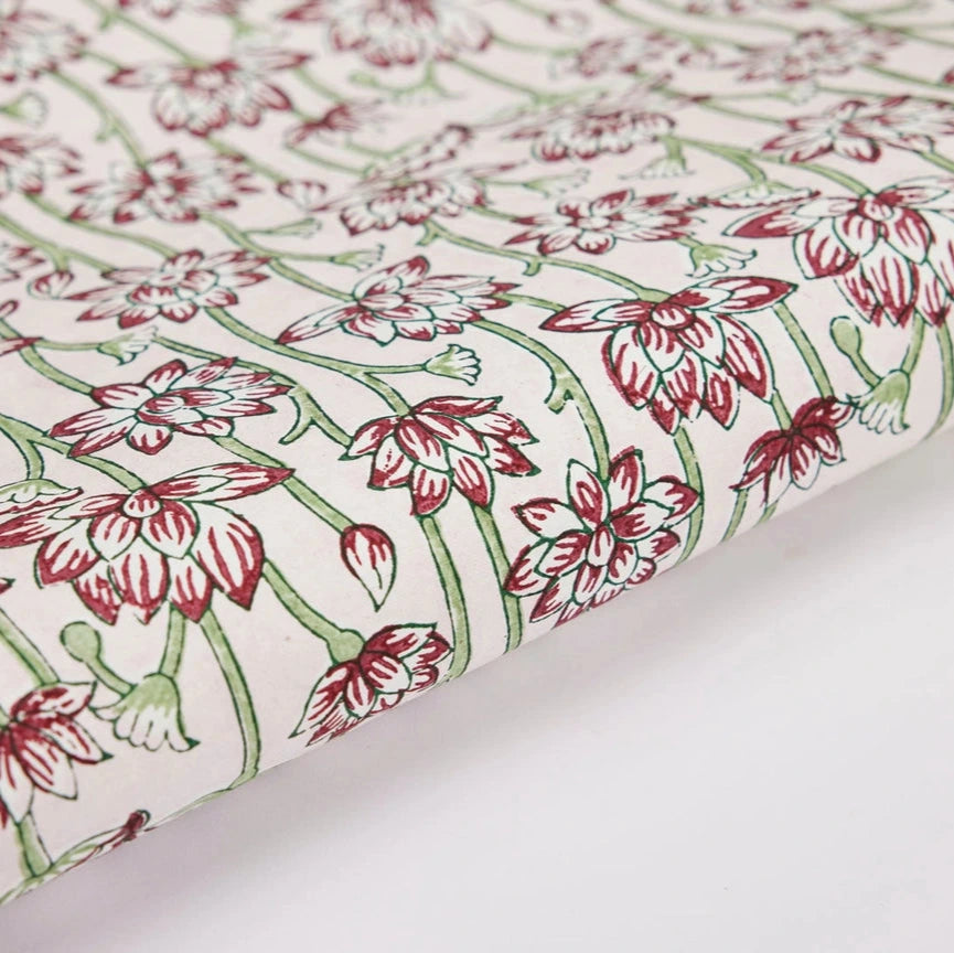 Hand Block Printed Wrap - Lotus Cherry