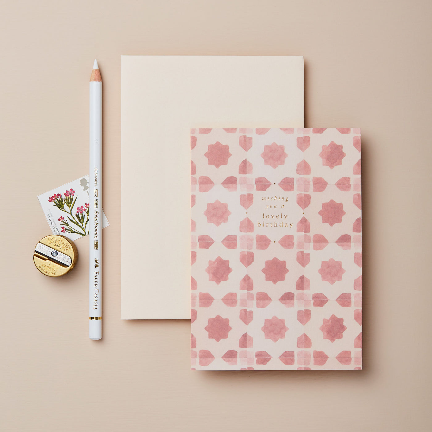 Pink Tile 'Wishing You a Lovely Birthday' Greetings Card