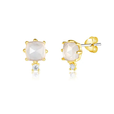 Moonstone Stud Earrings - Sage