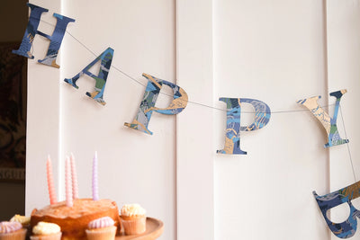 Happy Birthday Sewn Paper Garland - Blues