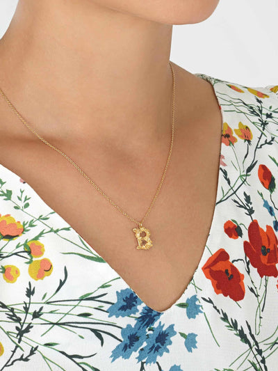 Floral Initial Letter Necklace - Gold Plate PREORDER