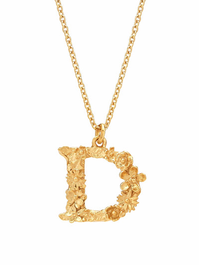 Floral Initial Letter Necklace - Gold Plate PREORDER