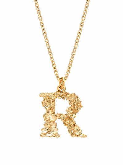 Floral Initial Letter Necklace - Gold Plate PREORDER