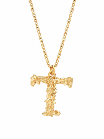 Floral Initial Letter Necklace - Gold Plate PREORDER