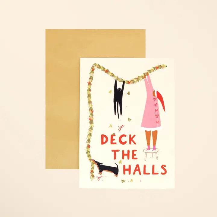 Deck The Halls Cat & Dog Card