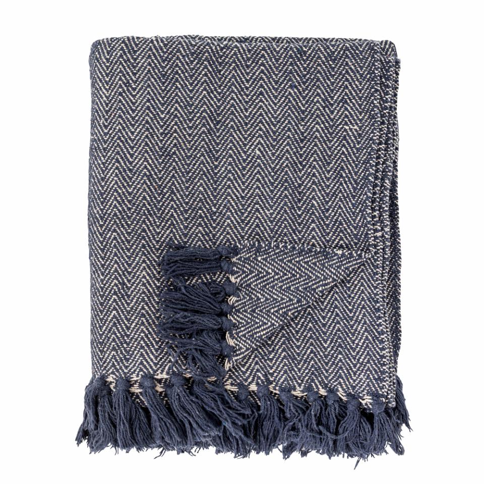 Herringbone Recycled Cotton Throw - Navy