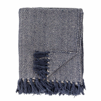 Herringbone Recycled Cotton Throw - Navy