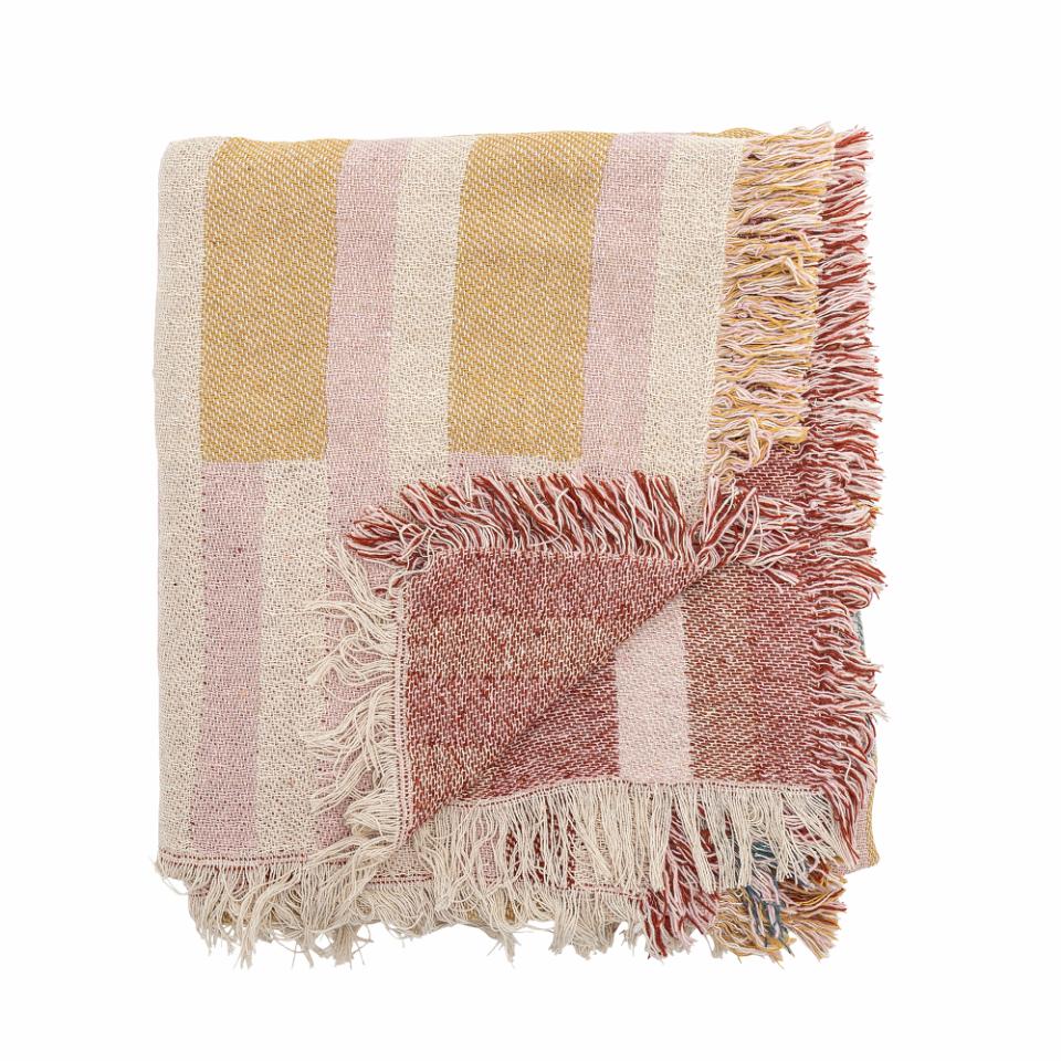 Lane Recycled Cotton Throw - Brown & Pink