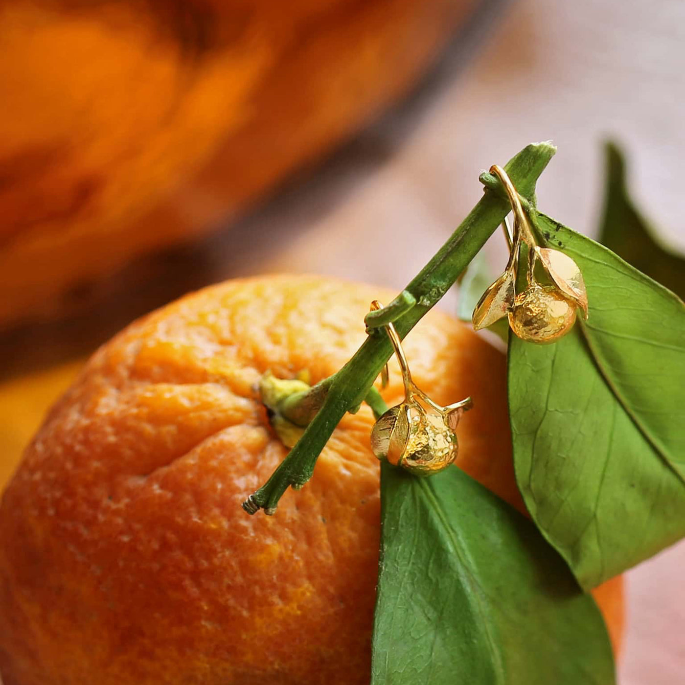 Orange Hook Earrings - Gold Plate