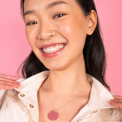 Disco Ball Pendant Necklace - Pink Mirror