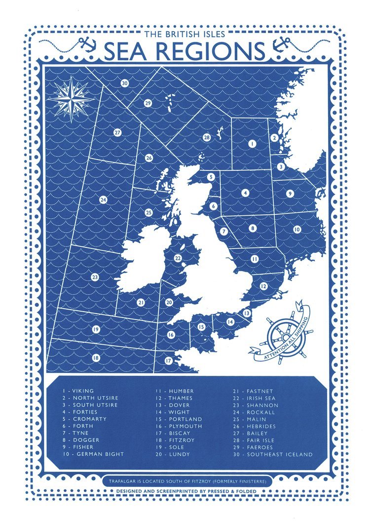 'Viking' Sea Regions Screen Print - A3 Size
