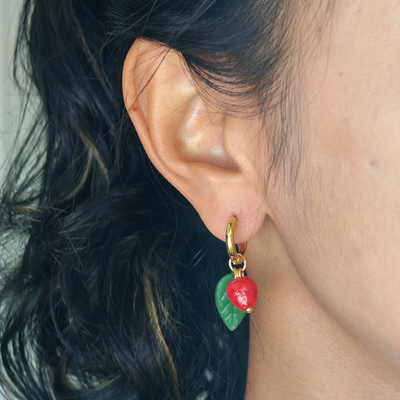 Lampwork Glass Cherry Hoop Earrings